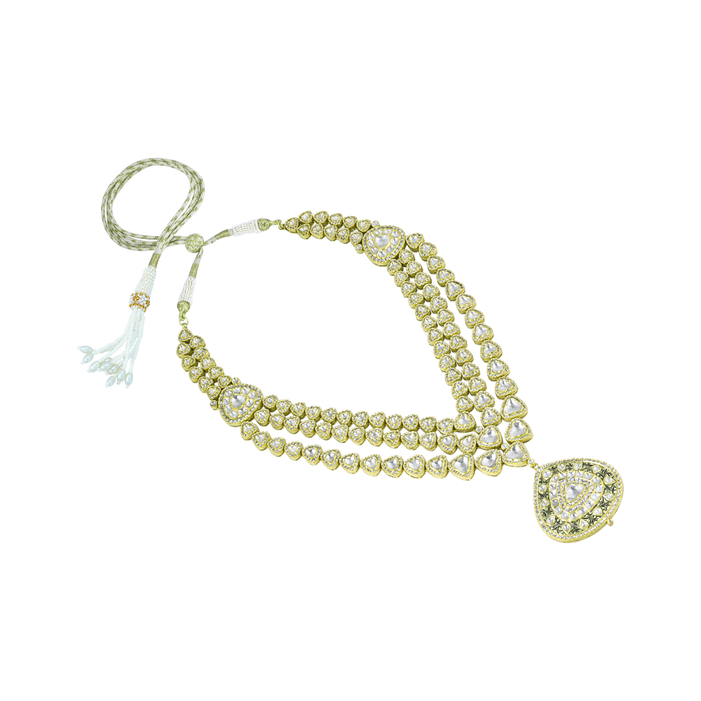 Layered Bridal Polki Necklace with Intricate Pendant